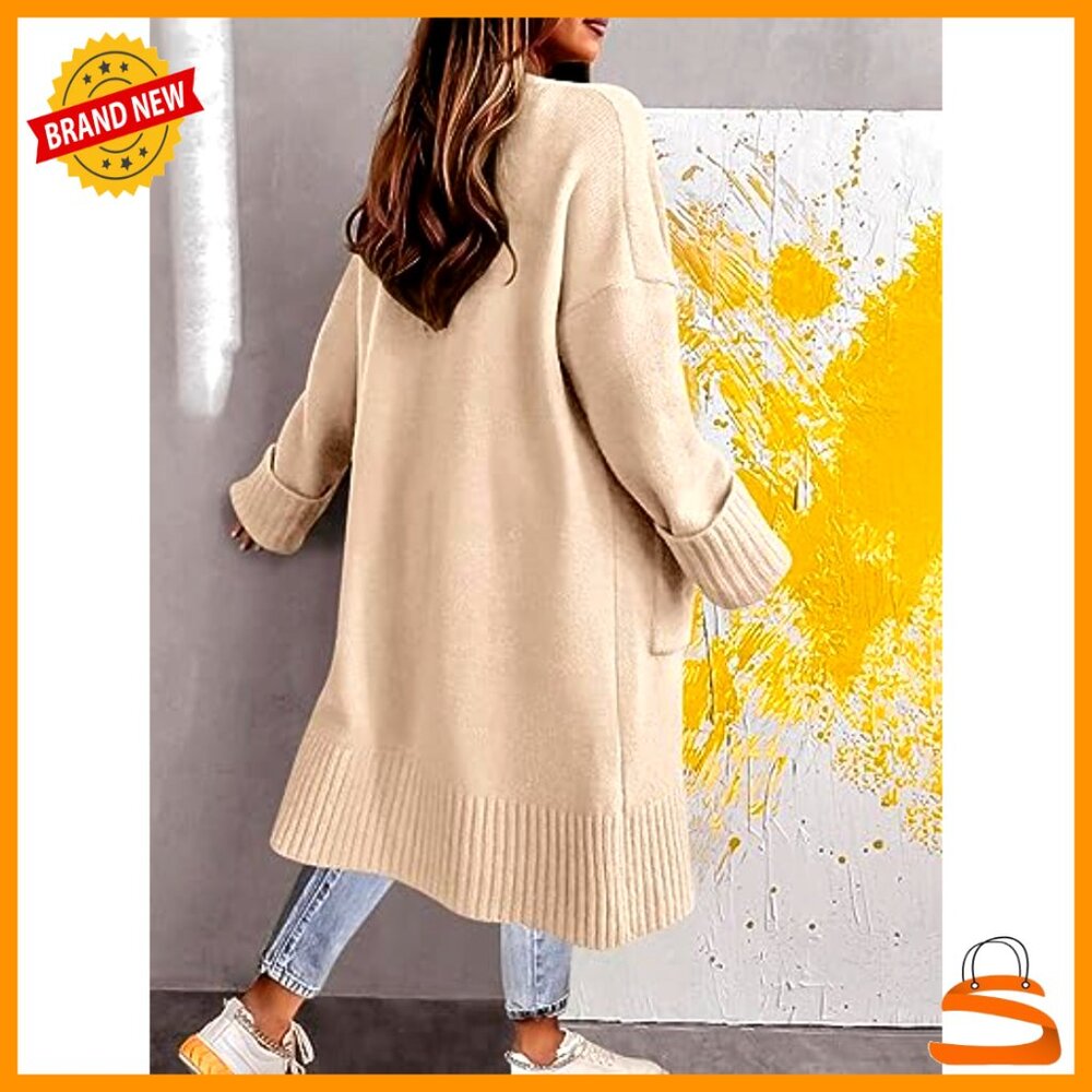 Oversized Open Front Knit Cardigan Duster Coat Chunky Soft Cozy Layering - Picture 3 of 7
